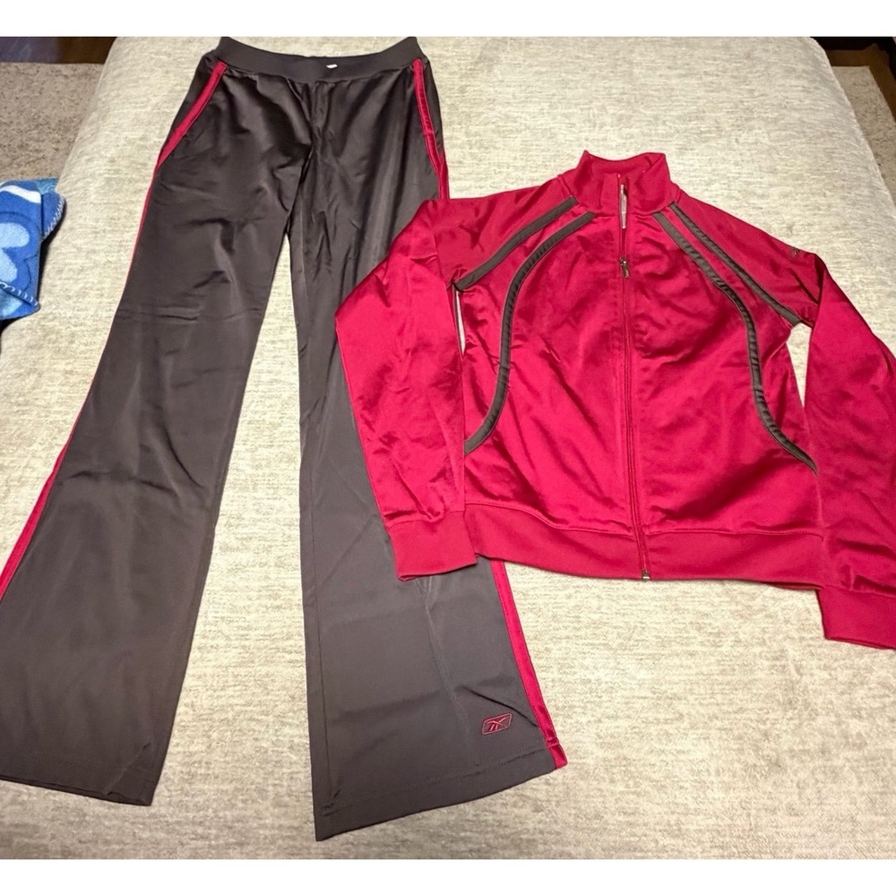 Reebok Track Suit Womens Small Red Black Jacket Pants Set Athletic y2k Small
